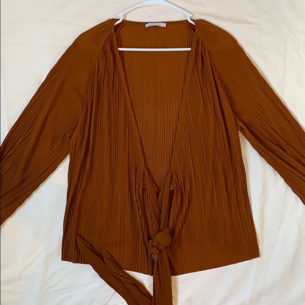 Terra-Cotta Colored Semi-Sheer Cardigan w/ a Tie